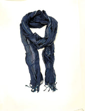 Navy with White Threads Accents Thin & Lightweight Fashion Scarf