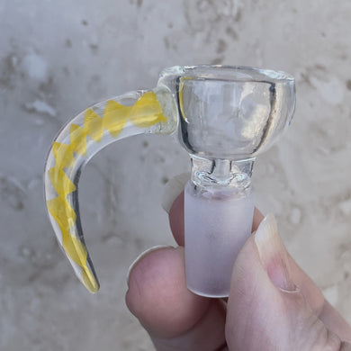 14mm Male thick glass bowl with Yellow Swirl in Horn