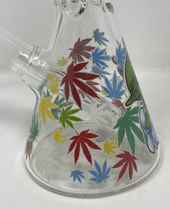 Thick Glass 10" Beaker Bong with Green Alien & Marijuana Design