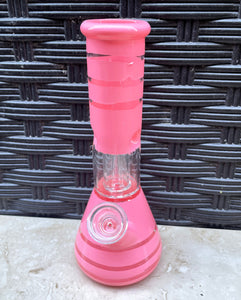 8" Glass Beaker Bong Dome Perc Ice Catchers Slide in stem w/Bowl Pink Design
