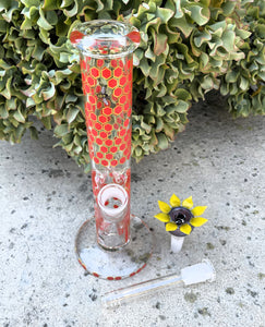 Collectible Handmade 10" Straight Bong w/honey comb Design Flower w/Bee Bowl