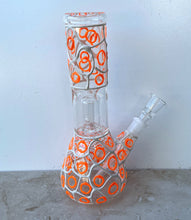 Thick Glass 8" Beaker Dome Shower Perc with White & Orange Design