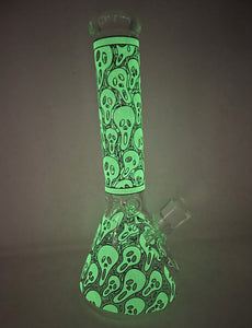 Best 14" Thick Heavy Glass Beaker Bong Glow in the Dark Skulls