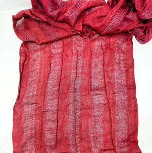 Ruby Red with Silver Threads Accents Thin & Lightweight Fashion Scarf