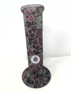 10" Straight Glow in the dark Silicone Bong with Pink glass Skull Bowl
