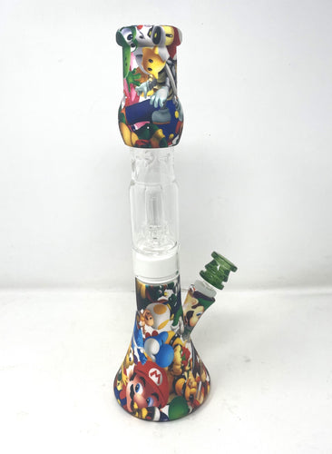 Beaker Silicone Wax Rig/Bong Glass Shower Perc Mario Bros Design