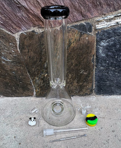 Best Thick Clear Glass 14" Beaker Bong Quartz Banger Carb Cap Tool + Bowl = Panda