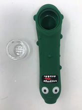 5" Pickled Character Silicone Hand Pipe w/Glass Screen Bowl - Dark Green