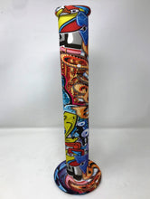 Straight 14" Silicone Bong Graphic Design 4.5" Fumed Glass Hand Pipe + Bowl