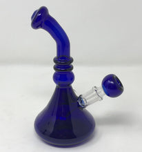 7" Beautiful Thick Blue Glass Beaker Rig w/White Implosion 14mm Blue Bowl - Deep Purple