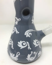 Elegant 12" Thick Glass Beaker Bong & 14mm Bowl - Gray w/White Decal Designs