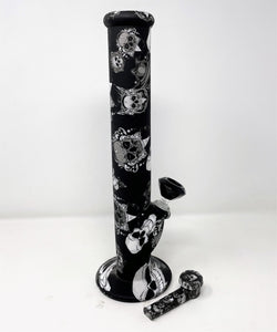Best Thick Black Silicone Unbreakable 14" Straight Bong Skull Design