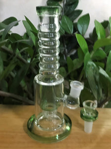 8" Straight Thick Glass Rig Shower Perc 14mm Male Slide Bowl - Green on Green