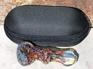 New! 3.5" Confetti Fumed Handmade Glass Spoon Hand Pipe Zipper Padded Case