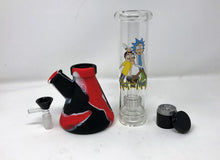 Silicone Detachable Beaker 10" Bong Rick & Morty Design on Glass Bowl & Grinder