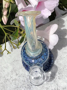 New! 6" Mini Fumed Glass Water Rig 14mm Male Slide Bowl - Blue Swirl