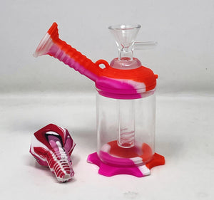 Mini 4.5" Silicone & Glass Bong 14/18mm Dual use Silicone Bowl + Glass Bowl