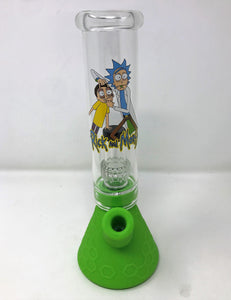 Green Silicone & Glass Beaker Bong Shower Perc Rick & Morty Design Quartz Banger