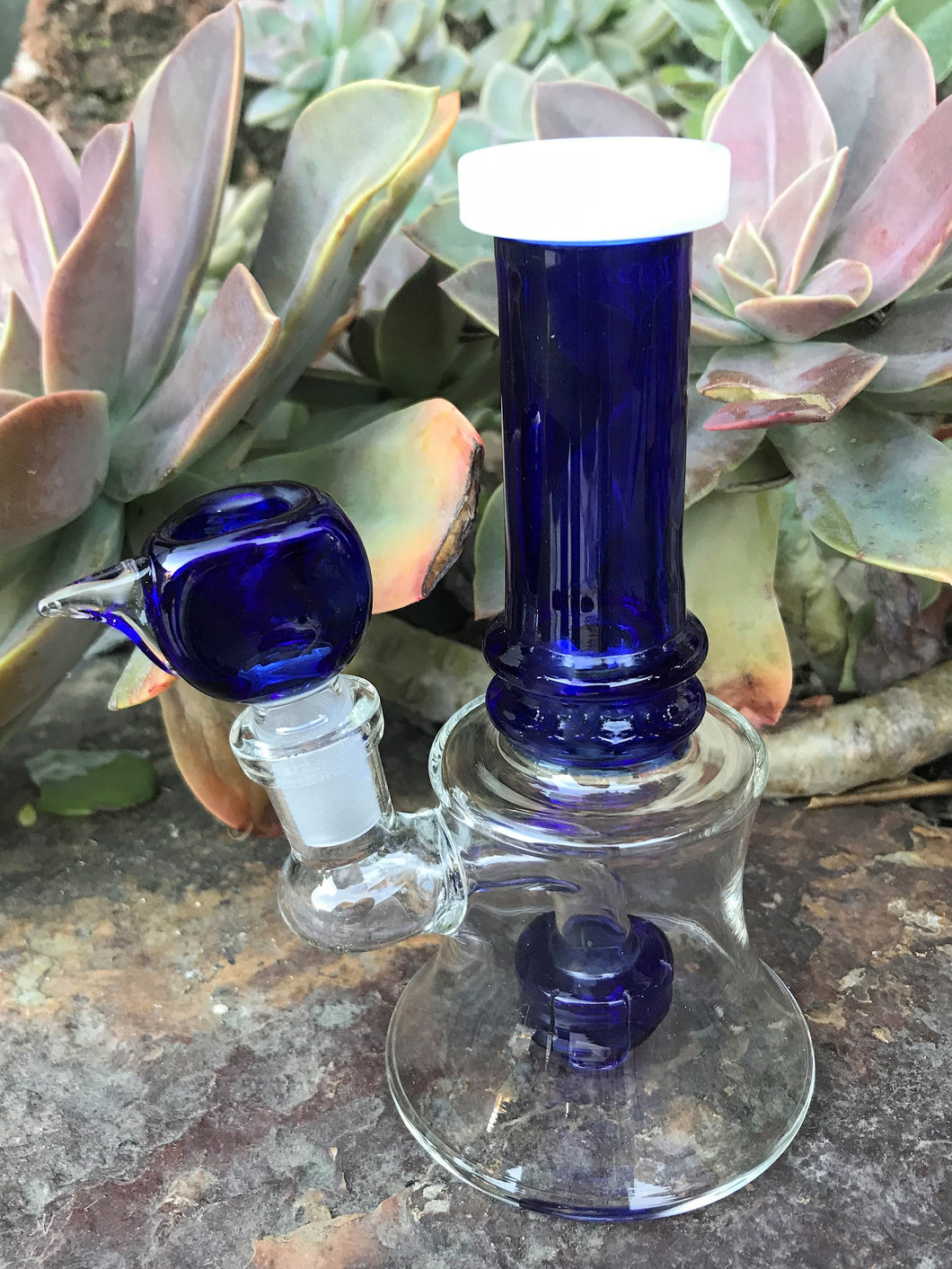 6” Petite & Sweet Blue Clear Glass Bong with Shower Perc & 14mm Male Bowl w/Handle - Cobalt