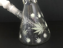 Beautiful 10" Thick Glass Beaker Bong Etched Design Glow in the Dark Leaf's