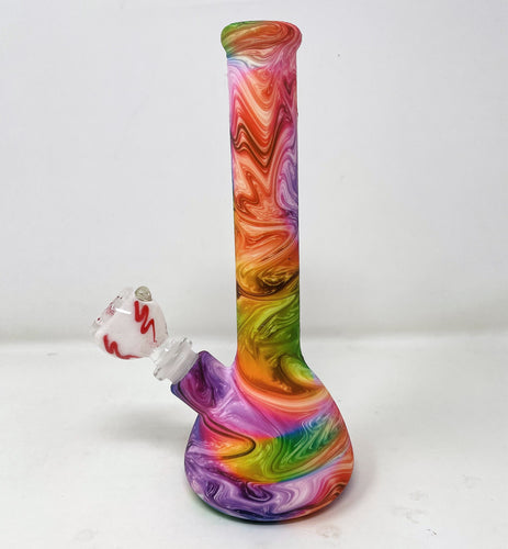 Beautiful Multi Color Swirl Design Thick Silicone Detachable Unbreakable 8.5 Bong