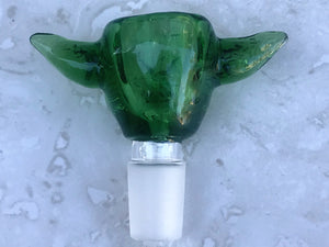 Thick Glass 18mm Male Yoda Head Herb Bowl - Green
