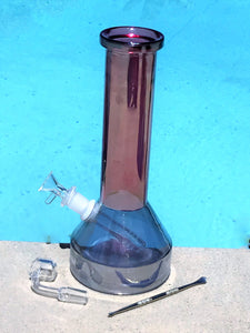 10" Thick Glass Bong/Dab Rig w/Quartz Banger, Dab Tool & 14mm Bowl - Lavender Goes with Pink