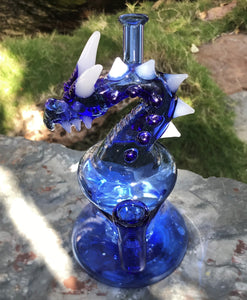 7" Collectible American Glass Dab Rig w/Shower Perc & Quartz Banger - Blue Dragon