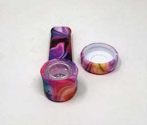 Beautiful Multi Swirl 3.5" Silicone Hand Spoon Pipe w/Glass Bowl & Cap