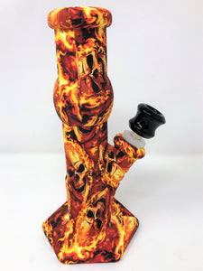 9" Thick Silicone Detachable & Unbreakable Bong in Fire Graphic Design w/14mm Male Slide Bowl
