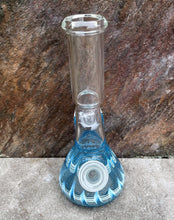 8" Beaker Zong Bong with Decorative Teal Design w/Matching 14mm Male Bowl