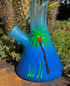 8.5" Hawaiian Style, Thick Glass Beaker Rig & 14mm Bowl w/Horn Style Bowl