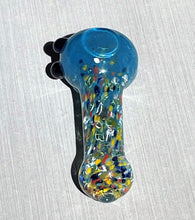 Best 3" Thick Glass Hand Spoon Pipe Confetti Handle & Teal Blue Bowl