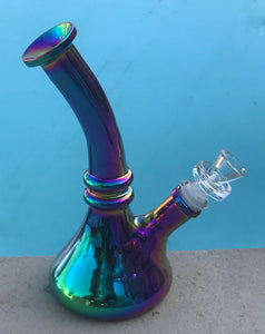 8" Metallic Look, Thick Glass Beaker Bong w/14mm bowl
