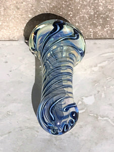 3.5" Spoon Pipe Fumed Thick Glass Blue Swirl Zipper Padded Hard Case - Blue