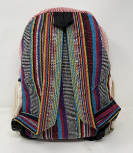 All Natural Handmade Multi Pocket Hemp Laptop Backpack - Multi Color Madras Stripes