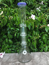 18" Thick Glass Beaker Bong with Double Dome Perc & Double Shower Perc including 3 Bowls & Purple Lip Top