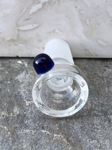 18mm Male Thick Glass, Clear Herb Bowl w/One Blue Notch