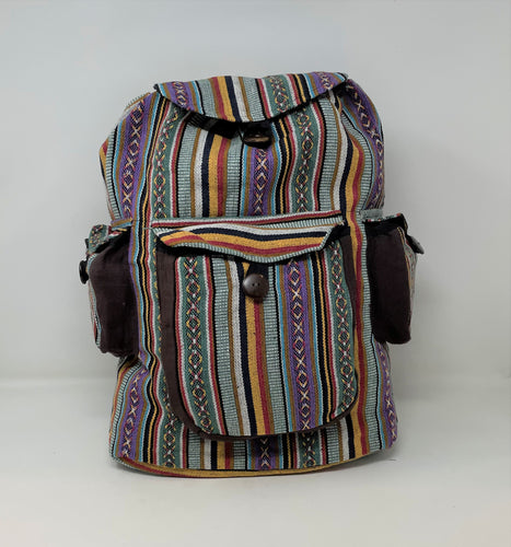 Drawstring Ghery Back Pack w/Flap and Button Pockets - Green/Purple XOXO's