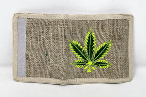 100% Pure Hemp Unisex Wallet Wallet w/Green & Lime Green Embroidered Leaf