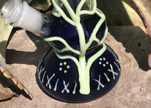 Handmade Glow in the Dark 9" Thick Glass Bong 4 Arm Tree Perc 14mm Slide Bowl - Glowing Vines