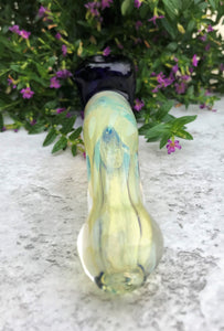 Fumed Thick Glass 6" Sherlock Spoon Hand Pipe with Blue Bowl