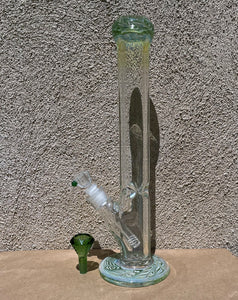Best Thick Heavy 16" Straight Bong Fumed Glass Exquisite Design & Emerald Shape Bowl