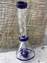 8" Twisty Bent Neck Glass Water Rig Shower Perc Blue Glass Bowl w/Disc Handle - Steel Blue