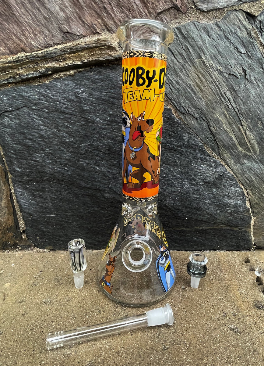 Collectible 14" Thick Heavy Glass Beaker Bong Scooby Doo Design 2 Bo