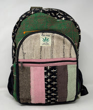 Pure Hemp Multi Pocket BackPack - Green & Pink
