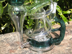 New! 9" Best Thick Glass, Water Recycler Rig/Shower Perc. & 2-14mm Male Slide Bowls