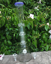 18" Thick Glass Beaker Bong with Double Dome Perc & Double Shower Perc including 3 Bowls & Purple Lip Top