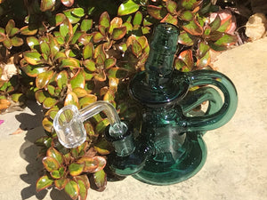 5" Double Recycler Thick Glass Dab Rig Shower Perc & Quartz Banger - Forest Smoke