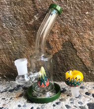 Thick Glass 6" Water Rig Colored Shower Perc. 14mm Male Colored Glass Bowl - Forest